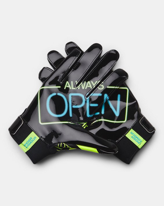 Boys' UA F9 Nitro Printed Football Gloves, Black, pdpMainDesktop image number 1